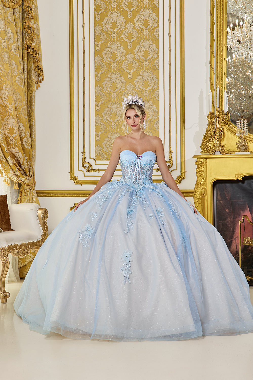 Dancing Queen 5058 - Strapless Sweetheart Glitter Ballgown In Blue