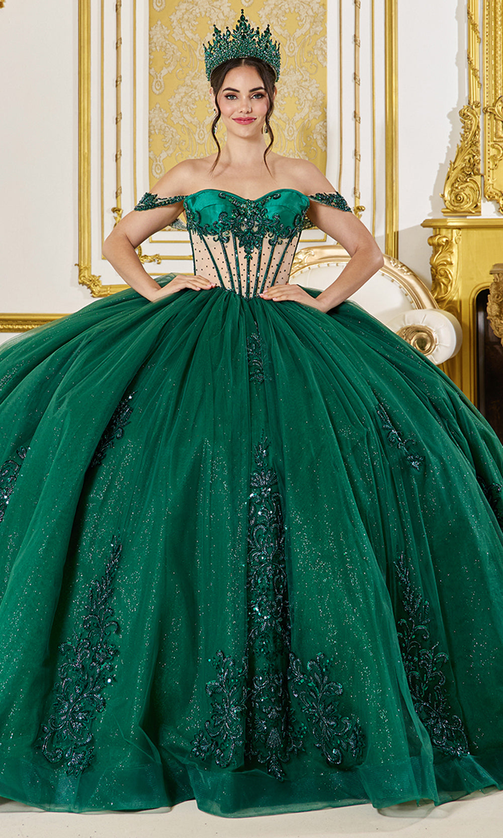 Dancing Queen 5059 - Illusion Corset Lace Applique Ballgown Quinceanera Dresses