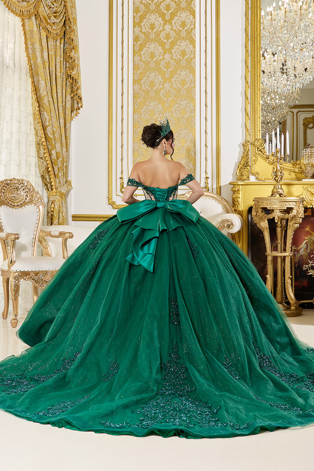 Dancing Queen 5059 - Beaded Illusion Corset Ballgown In Green
