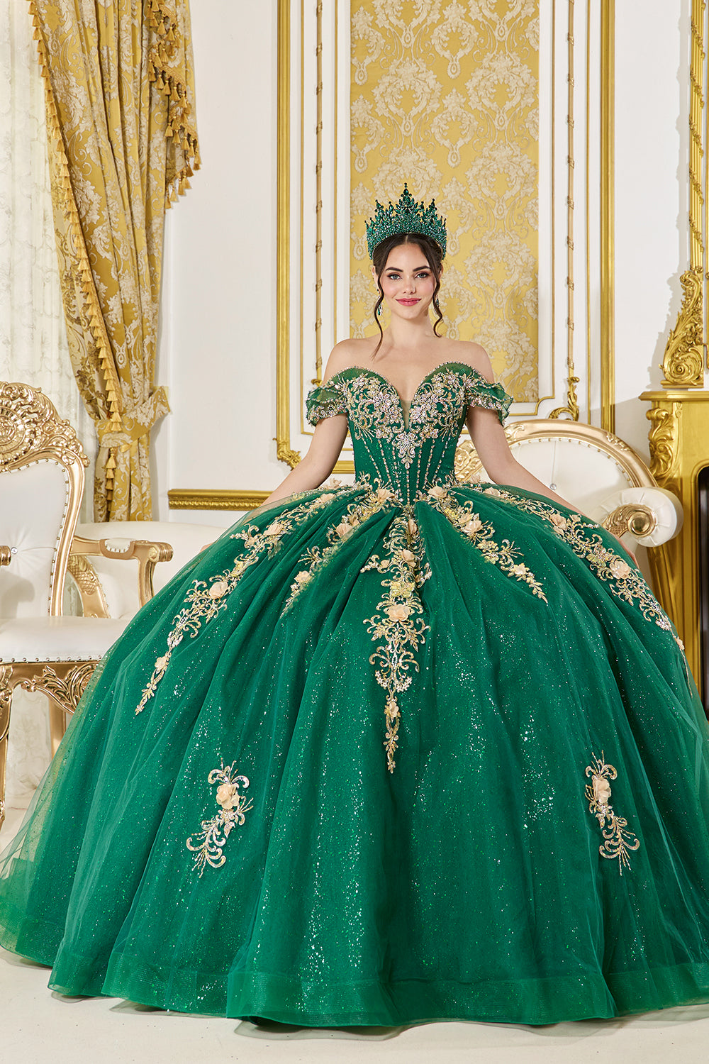 Dancing Queen 5060 - Off?Shoulder Gilded Embroidered Ballgown In Green