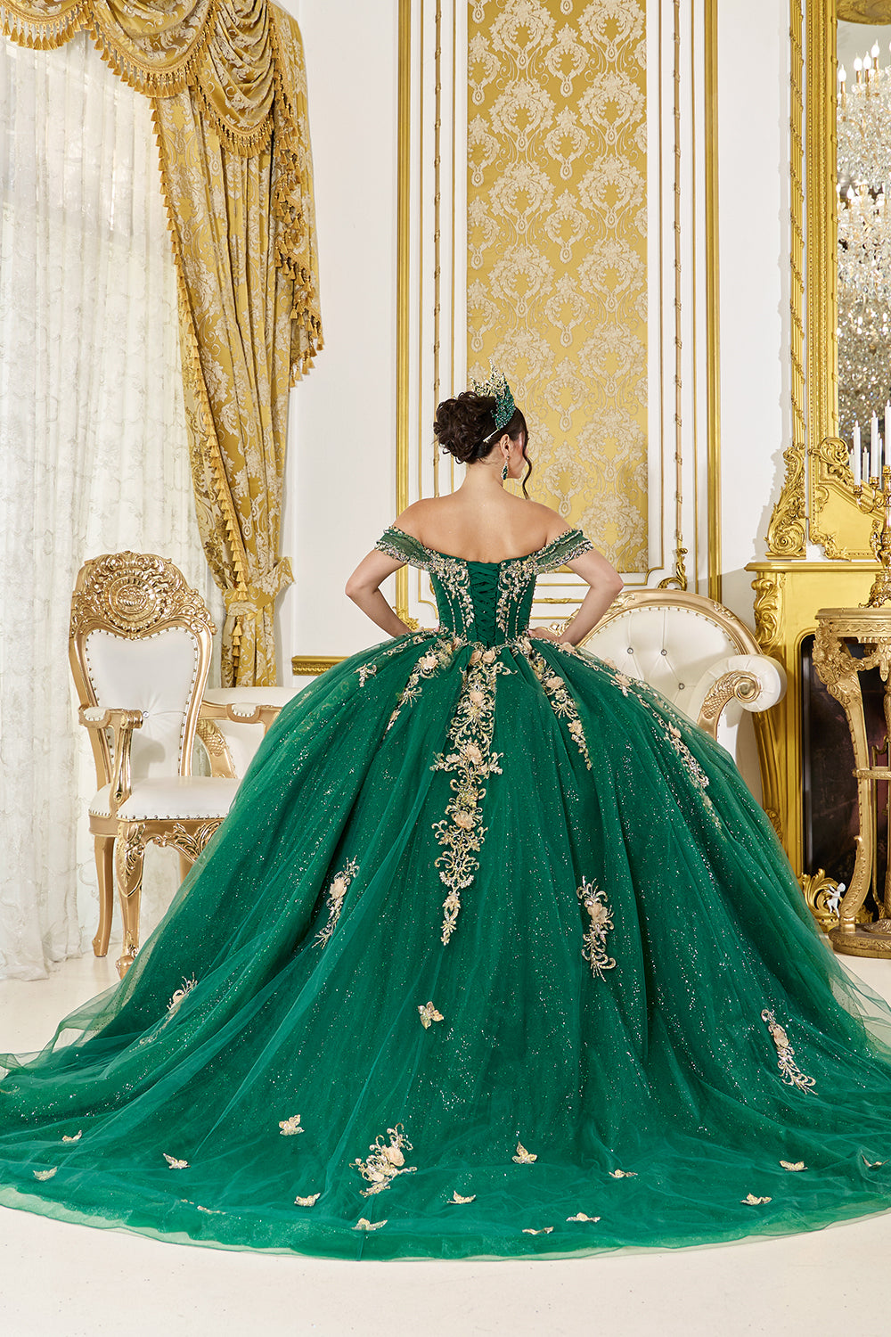 Dancing Queen 5060 - Off?Shoulder Gilded Embroidered Ballgown In Green