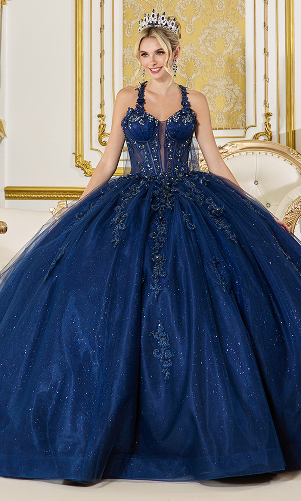 Dancing Queen 5061 - Glitter Tulle Halter Ballgown Quinceanera Dresses