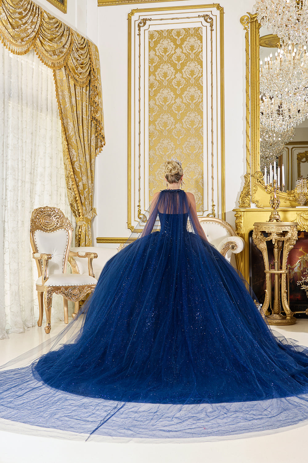 Dancing Queen 5061 - Halter Corset Glitter Ballgown In Blue