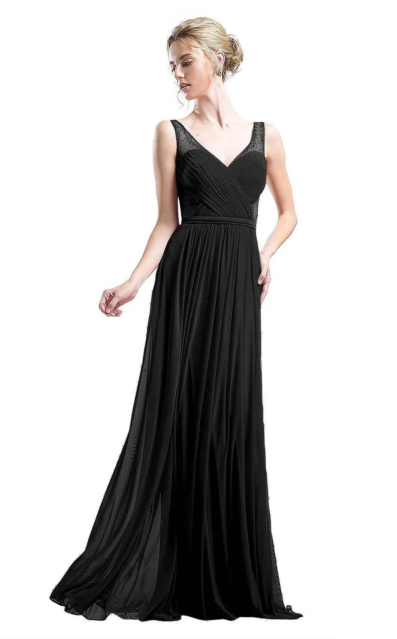 Ladivine 5061 - A-Line Stretch Mesh Long Dress