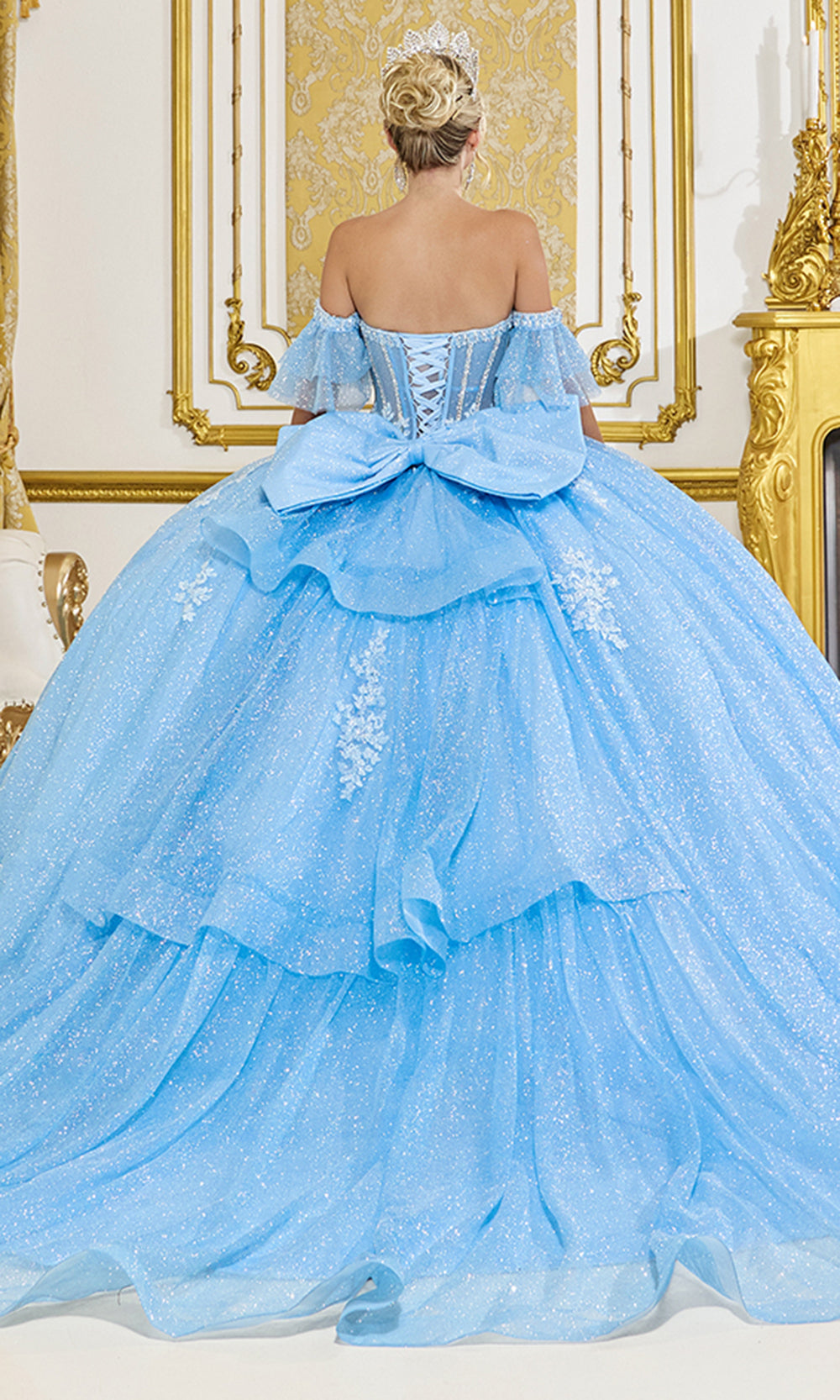 Dancing Queen 5064 - Floral Lace Appliques Glitter Ballgown Quinceanera Dresses