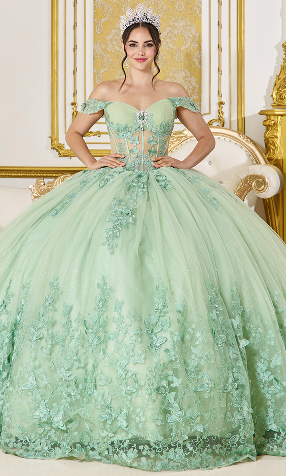 Dancing Queen 5065 - Off?Shoulder Butterfly Embroidered Ballgown Quinceanera Dresses