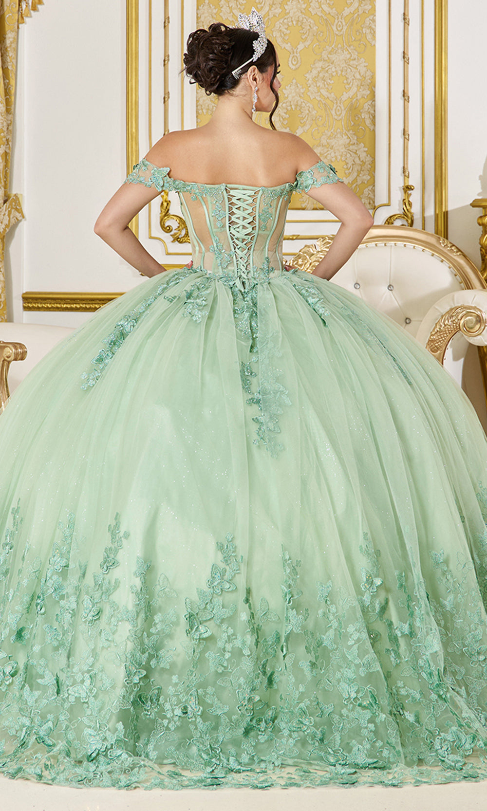 Dancing Queen 5065 - Off?Shoulder Butterfly Embroidered Ballgown Quinceanera Dresses