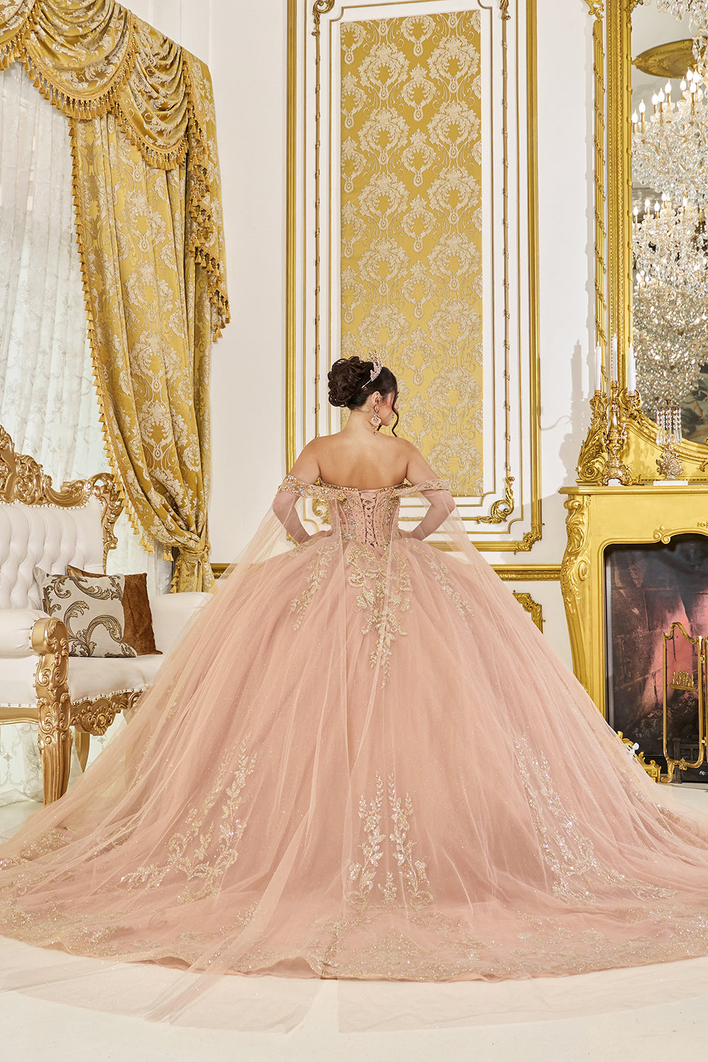 Dancing Queen 5069 - Glitter Tulle Peplum Ballgown In Pink