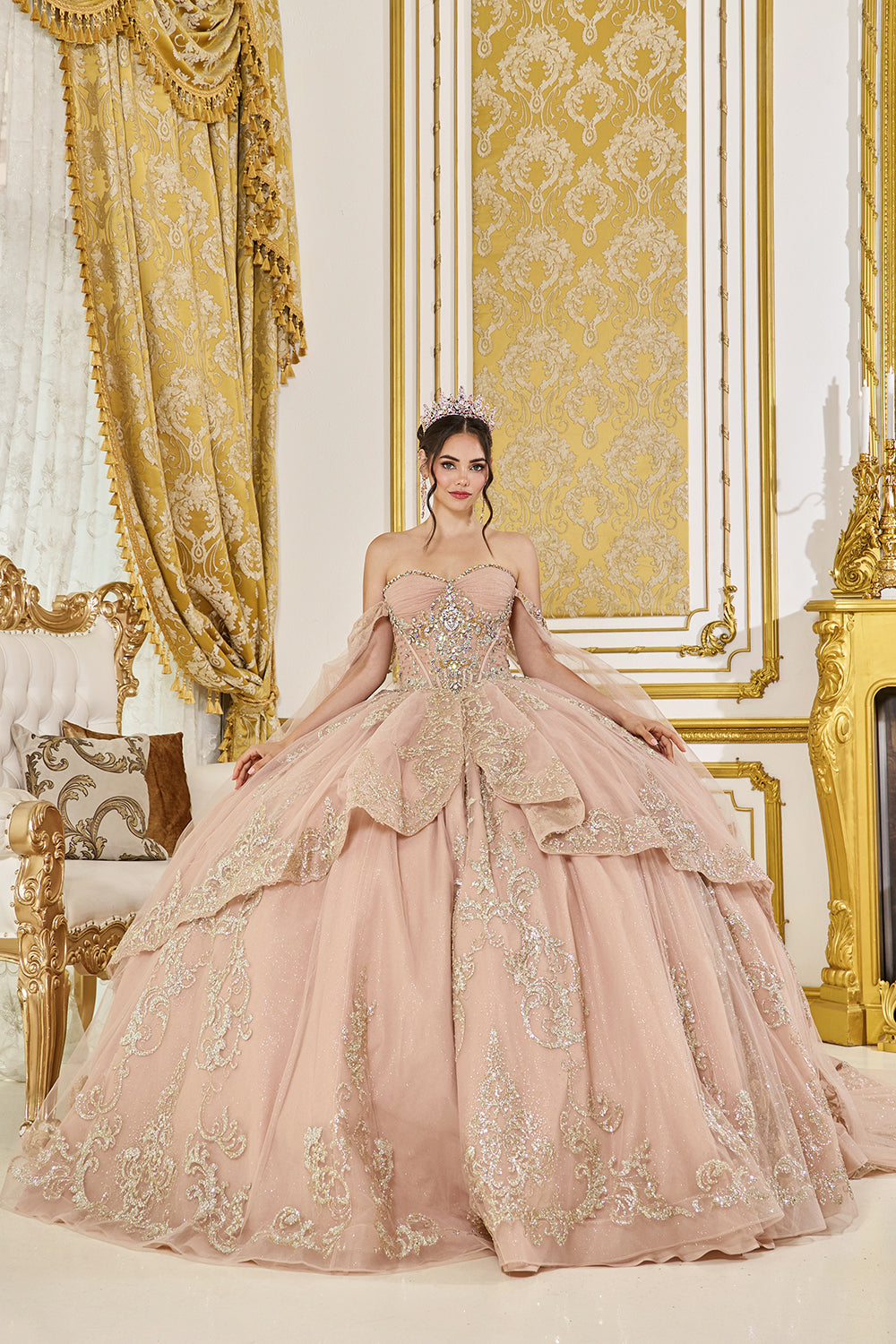 Dancing Queen 5069 - Glitter Tulle Peplum Ballgown In Pink