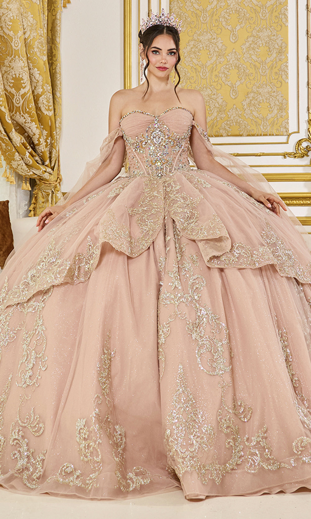 Dancing Queen 5069 - Strapless Sweetheart Metallic Embroidered Ballgown Quinceanera Dresses