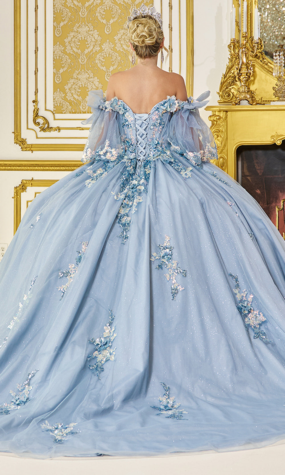 Dancing Queen 5072 - Glitter Tulle 3D Floral Ballgown Quinceanera Dresses