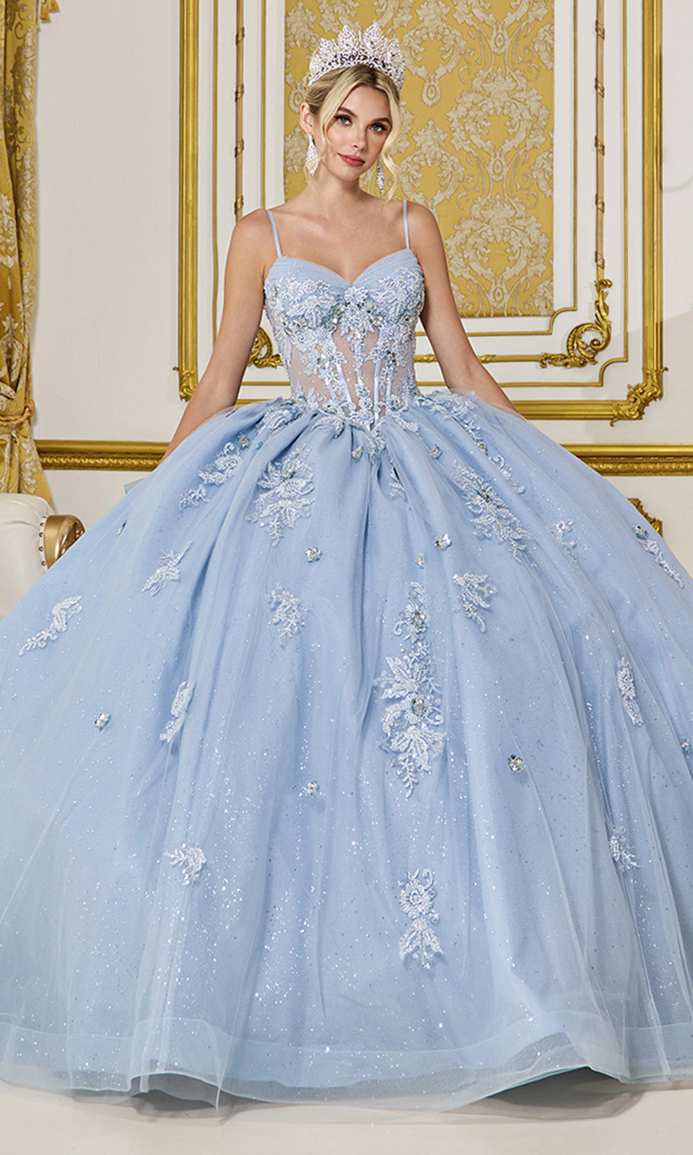 Dancing Queen 5073 - Floral Appliques Corset Ballgown Quinceanera Dresses