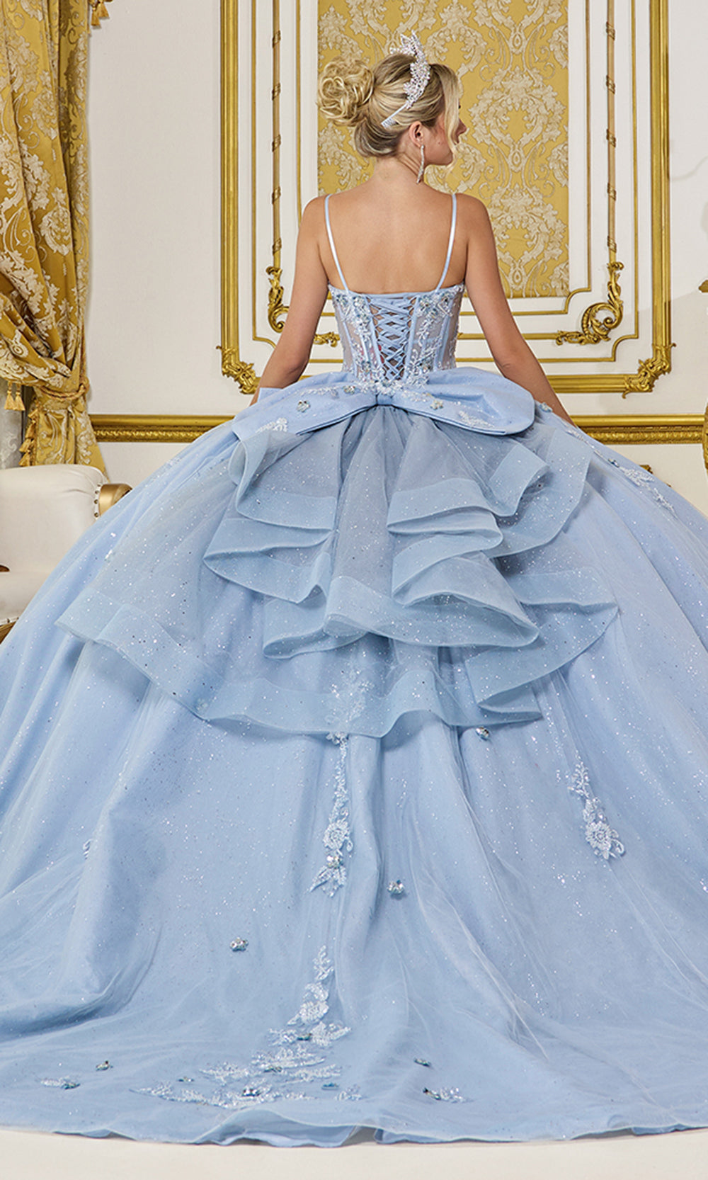 Dancing Queen 5073 - Floral Appliques Corset Ballgown Quinceanera Dresses