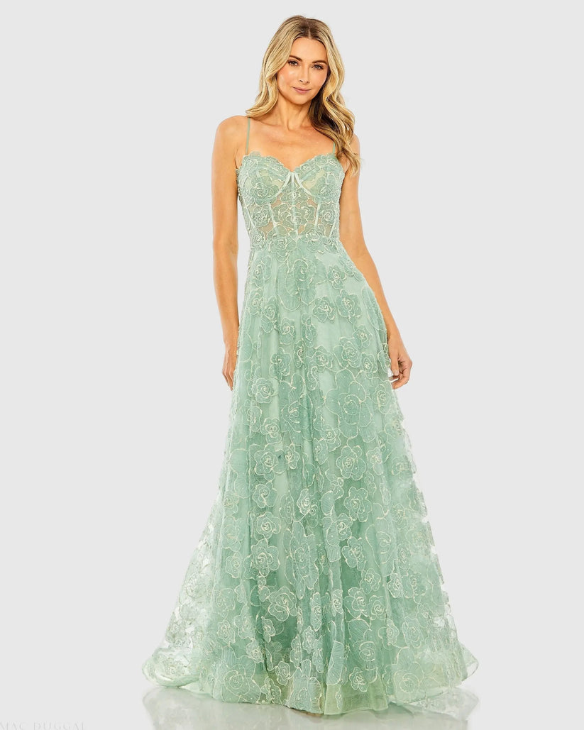 Mac Duggal 50735 - Spaghetti Strap Floral Embellished Prom Dress Prom Dresses in Green