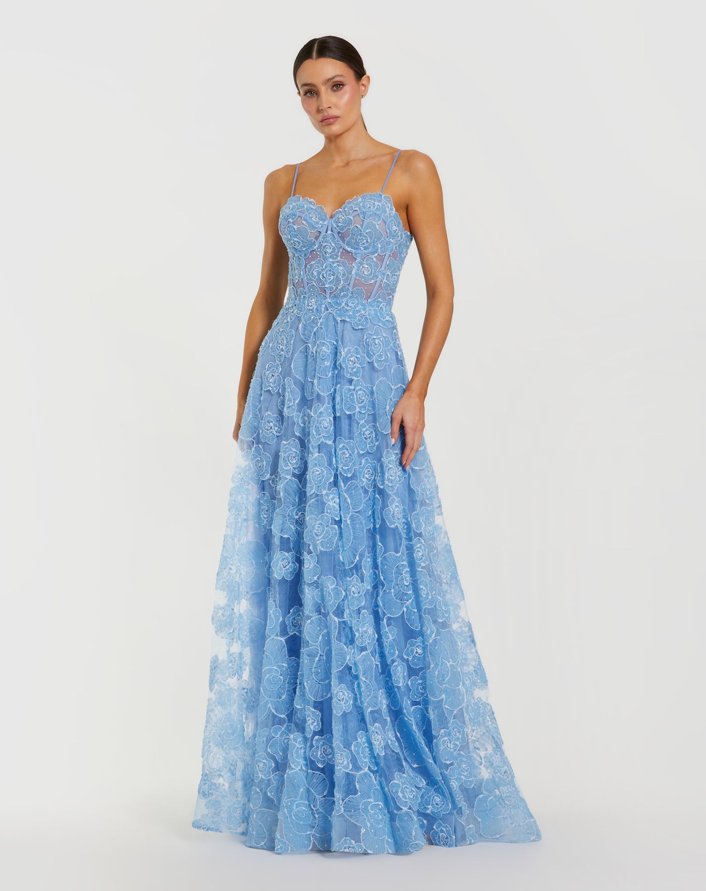 Mac Duggal 50735 - Spaghetti Strap Floral Embellished Prom Dress