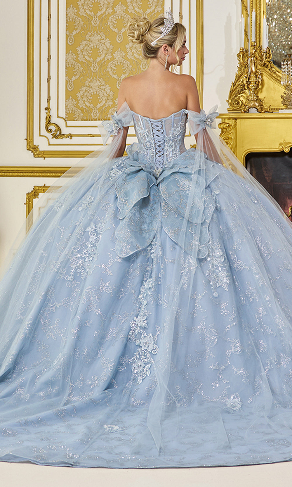 Dancing Queen 5074 - Glitter Tulle Butterfly Bow Ballgown Quinceanera Dresses