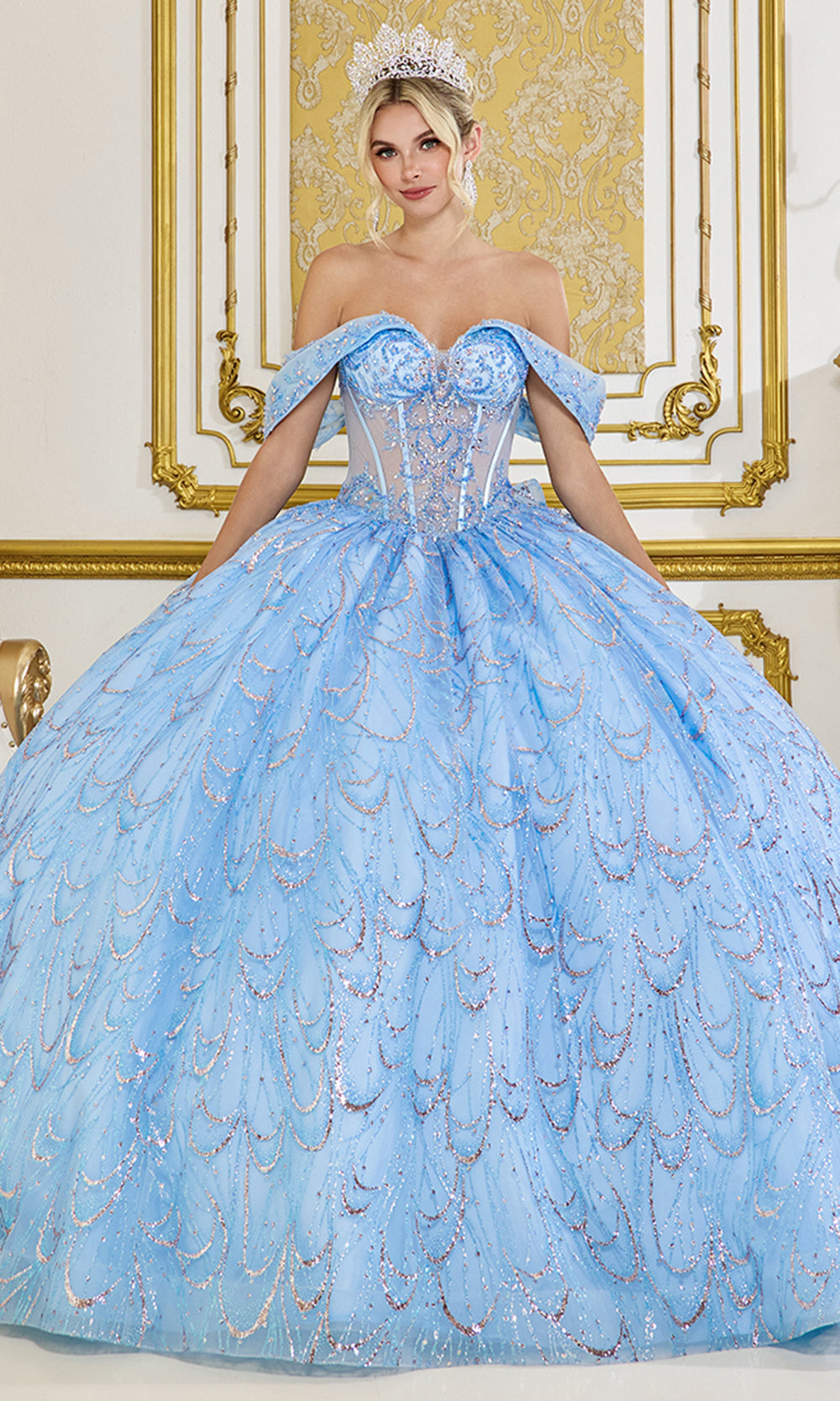 Dancing Queen 5076 - Glitter Tulle Scalloped Sequin Ballgown Quinceanera Dresses