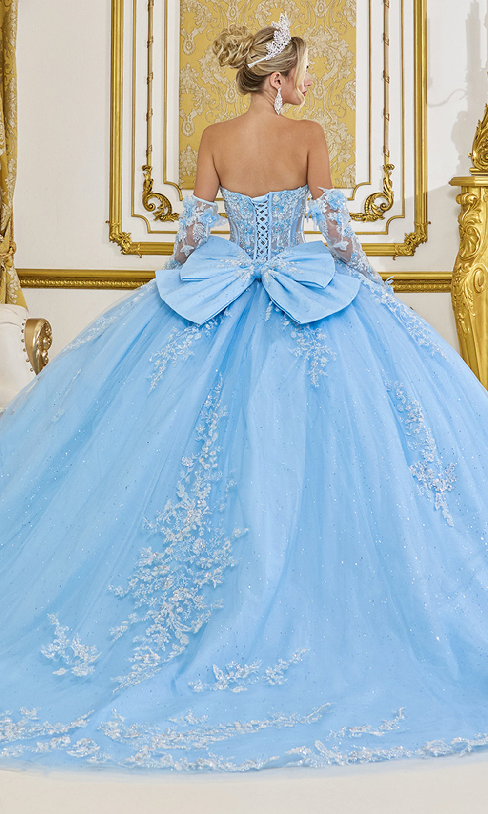 Dancing Queen 5081 - Strapless Floral Appliques Glitter Tulle Ballgown Quinceanera Dresses