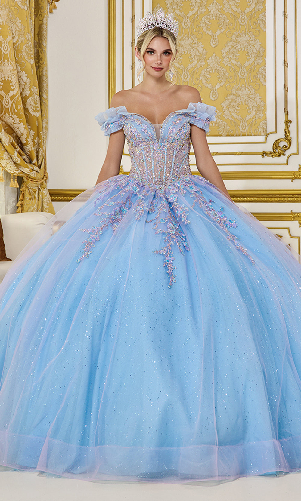 Dancing Queen 5084 - Ruffle Off?Shoulder Embroidered Corset Ballgown Quinceanera Dresses