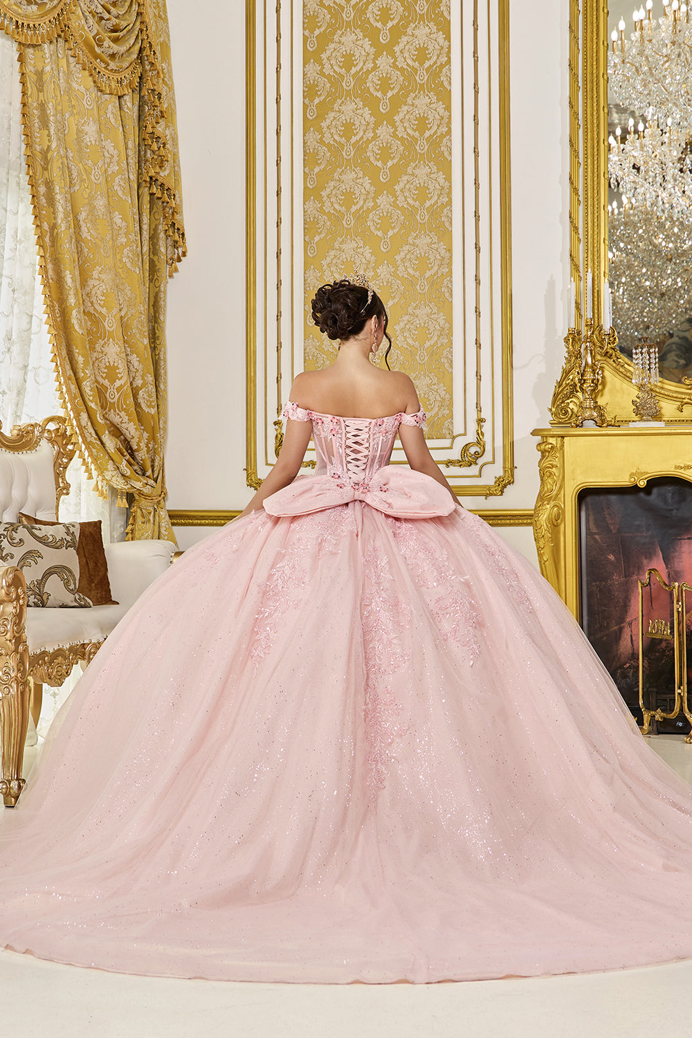 Dancing Queen 5090 - Glitter Tulle Floral Quinceañera Ballgown In Pink
