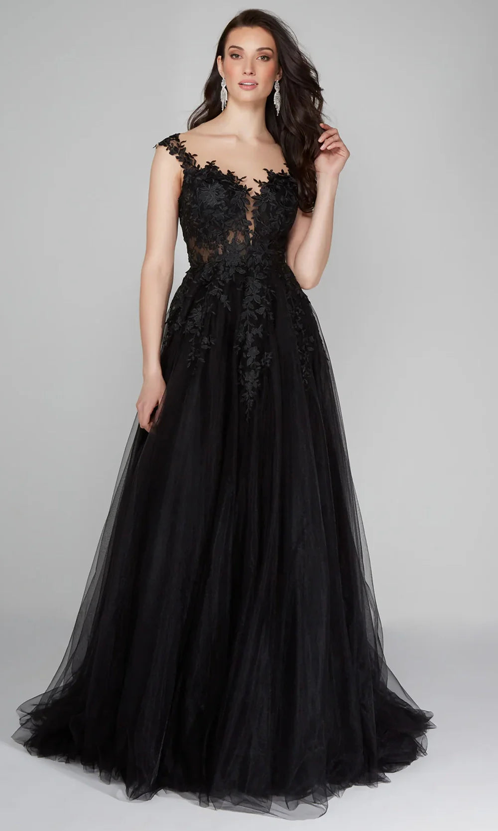 Alyce Paris 5090 - Cap Sleeve Lace Appliqued Tulle Gown Prom Dresses