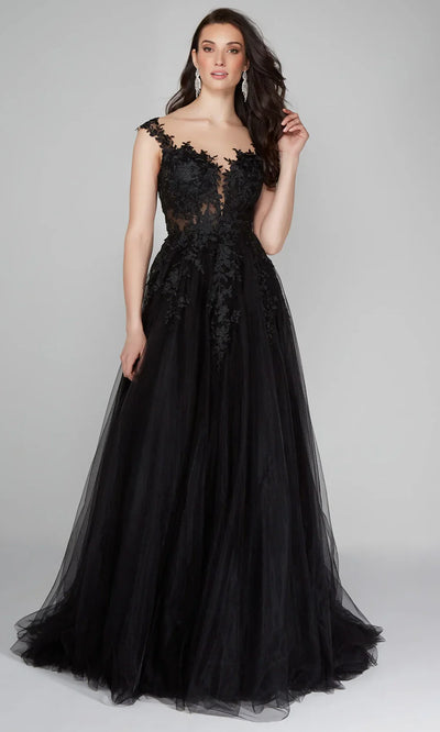 Alyce Paris 5090 - Cap Sleeve Lace Appliqued Tulle Gown Prom Dresses