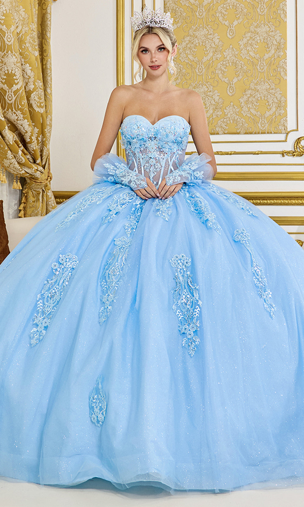 Dancing Queen 5091 - Layered Tulle Embroidered Ballgown Quinceanera Dresses