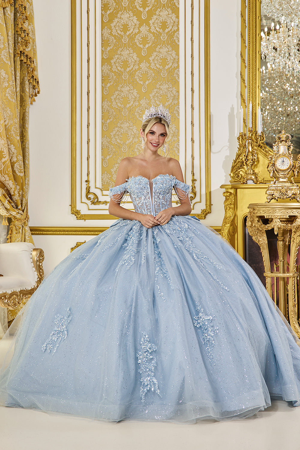 Dancing Queen 5092 - Off?Shoulder Sweetheart Beaded Ballgown In Blue