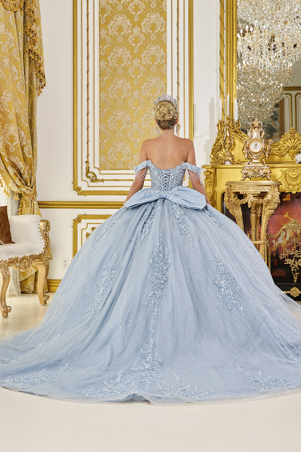 Dancing Queen 5092 - Off?Shoulder Sweetheart Beaded Ballgown In Blue