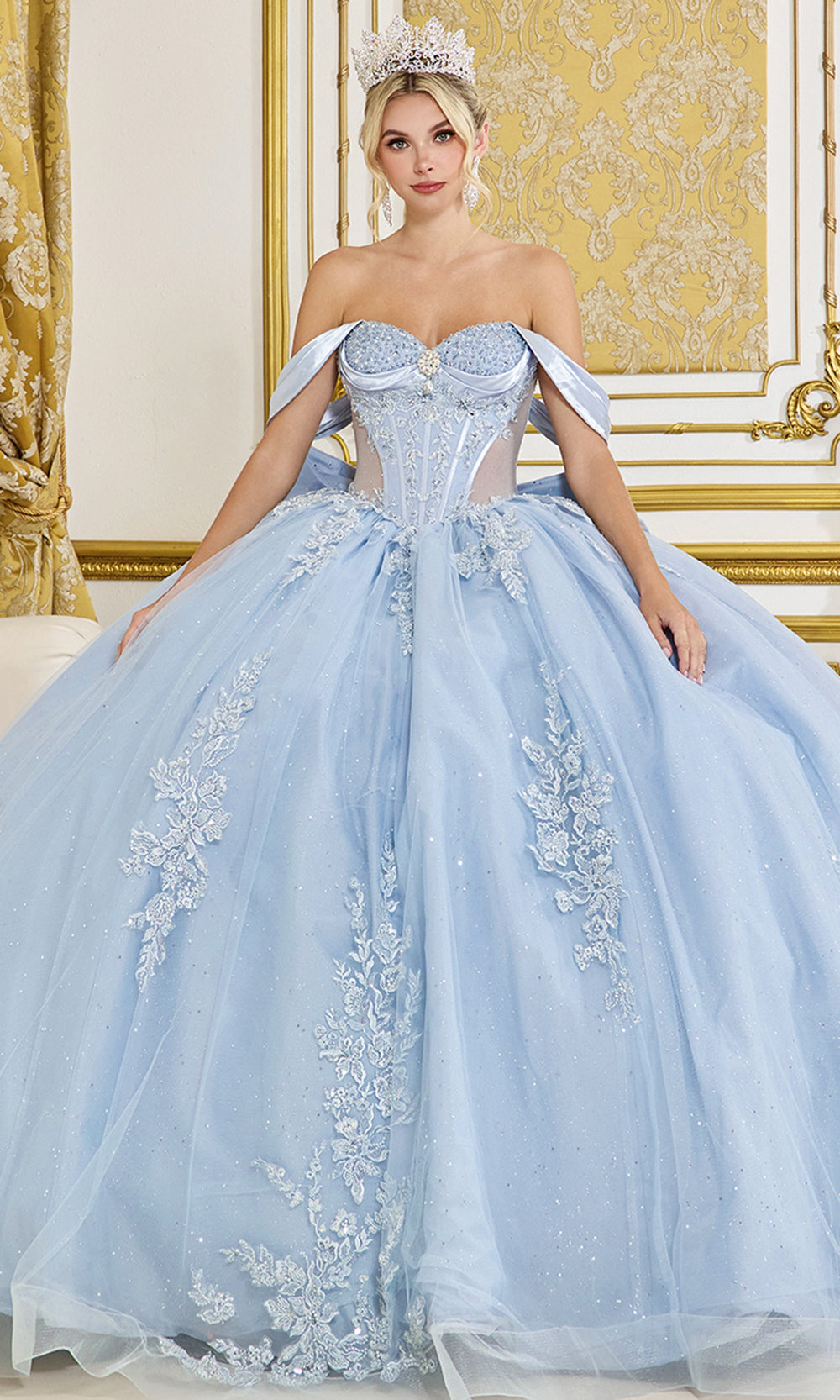 Dancing Queen 5094 - Off Shoulder Floral Appliques Ballgown Quinceanera Dresses