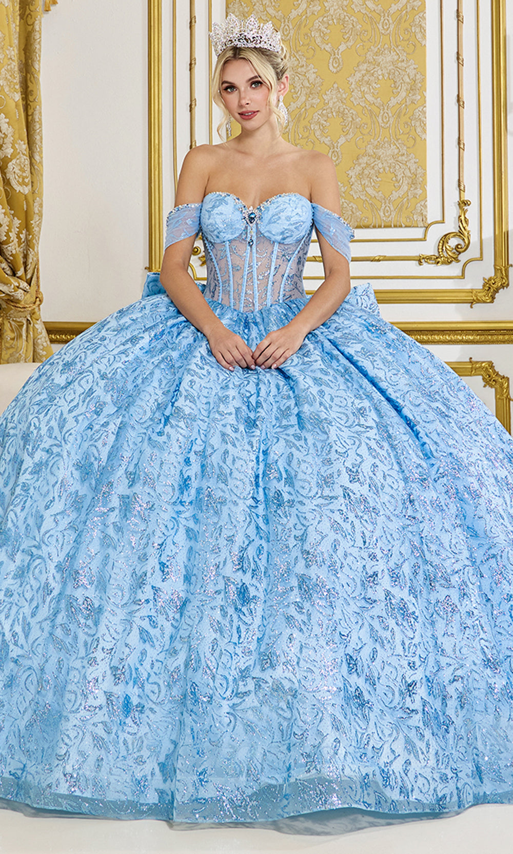 Dancing Queen 5095 - 3D Floral Lace Off-Shoulder Corset Ballgown Quinceanera Dresses