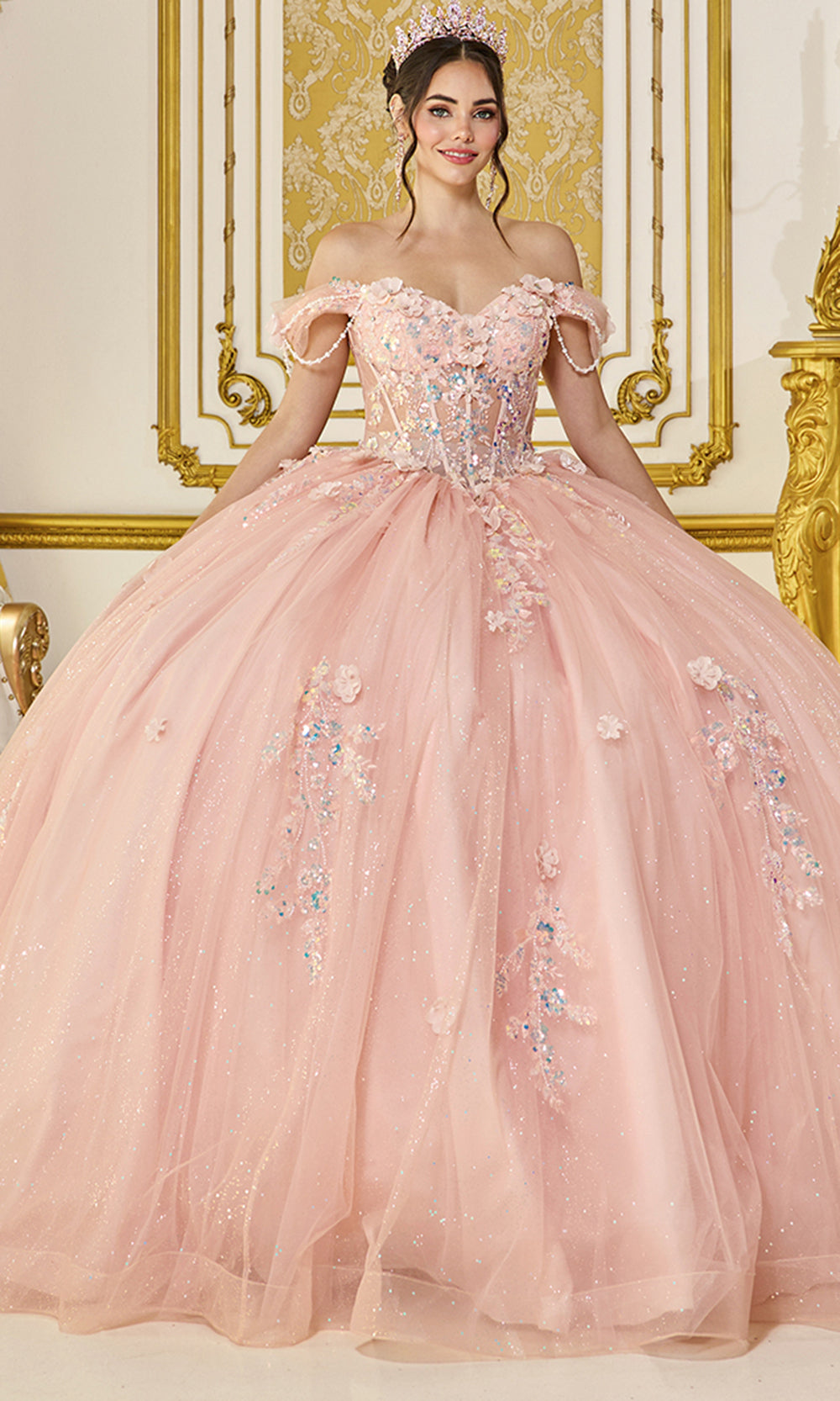 Dancing Queen 5096 - Off?Shoulder Beaded Floral Applique Ballgown Quinceanera Dresses