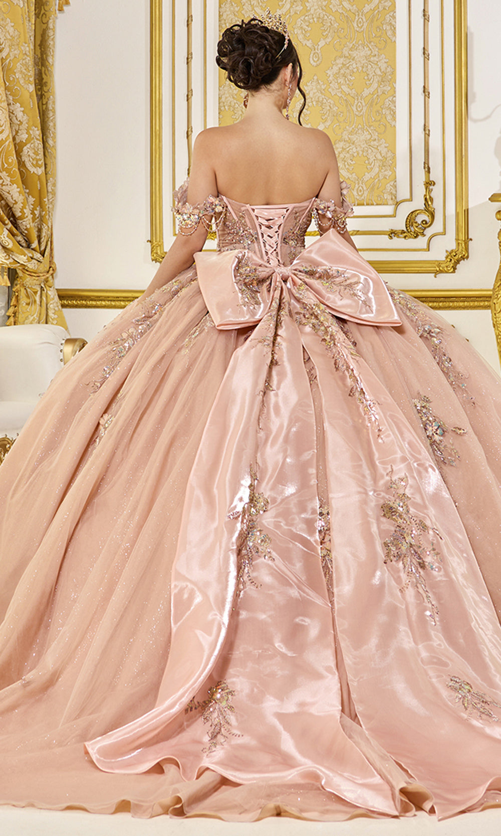 Dancing Queen 5097 - Embroidered Floral Oversized Bow Ballgown Ball Gowns in Gold 