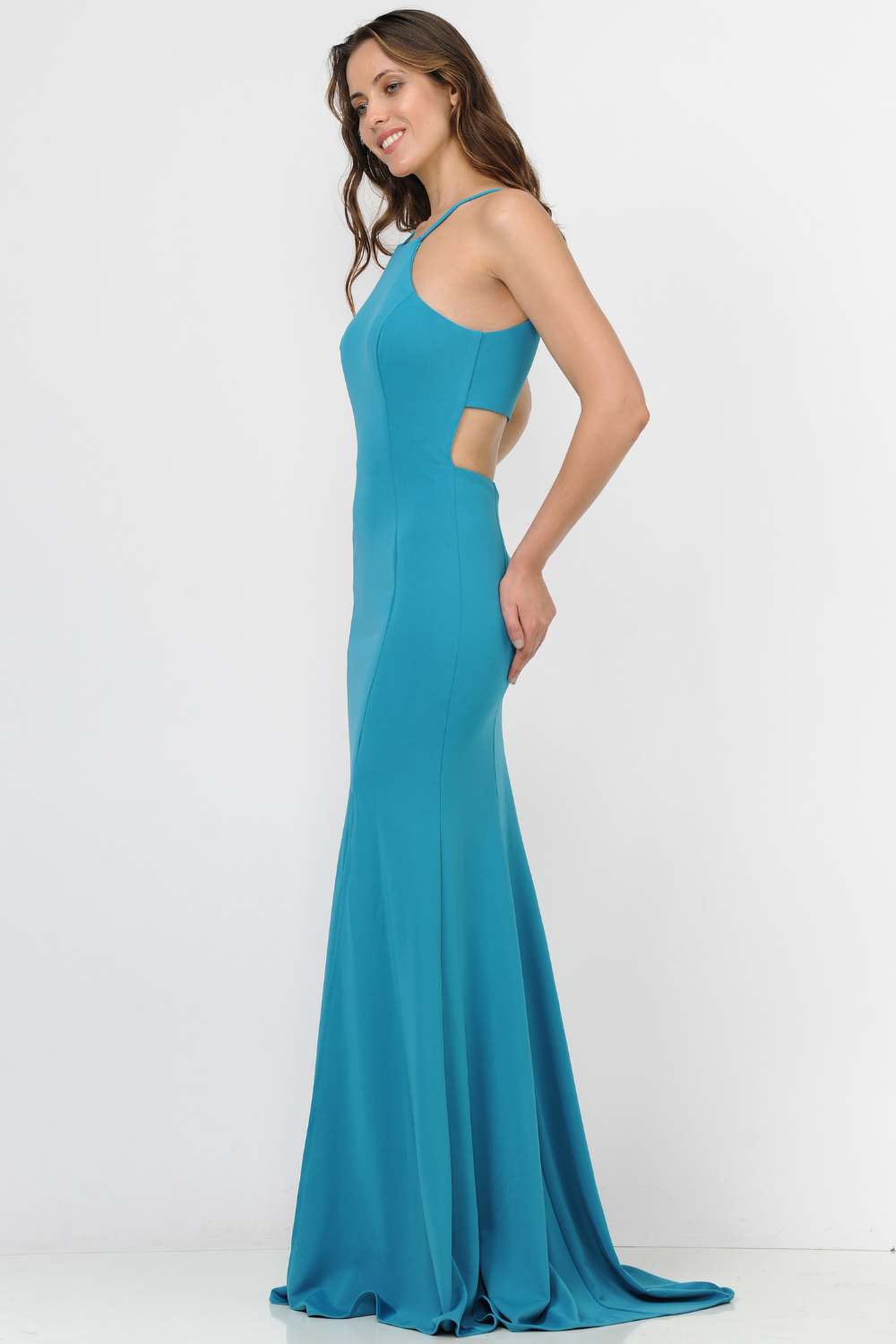Poly USA 8156 - Cutout Back Jersey Evening Gown with Slit Prom Dresses in Blue  
