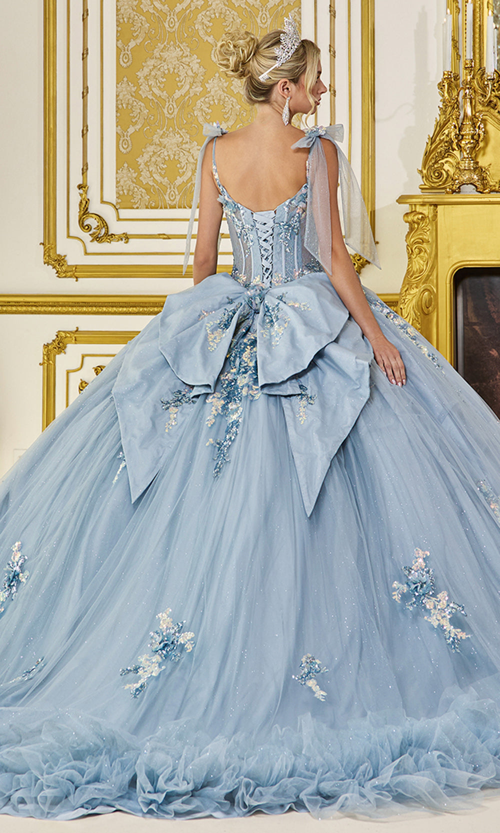 Dancing Queen 5104 - Floral Applique Ruffled Hem Ballgown Quinceanera Dresses