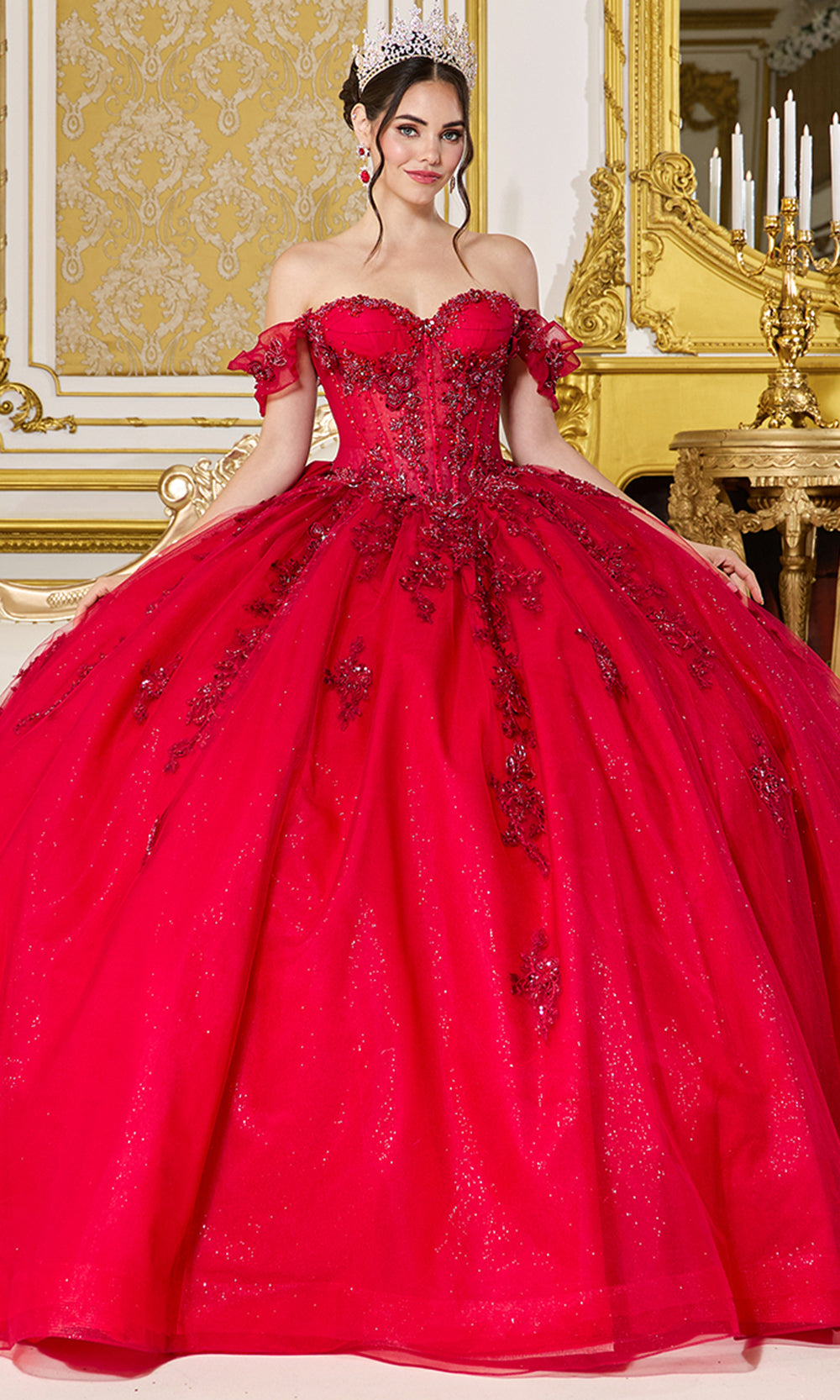 Dancing Queen 5118 - Sweetheart Applique Ballgown with Bow Accent Quinceanera Dresses in Red 