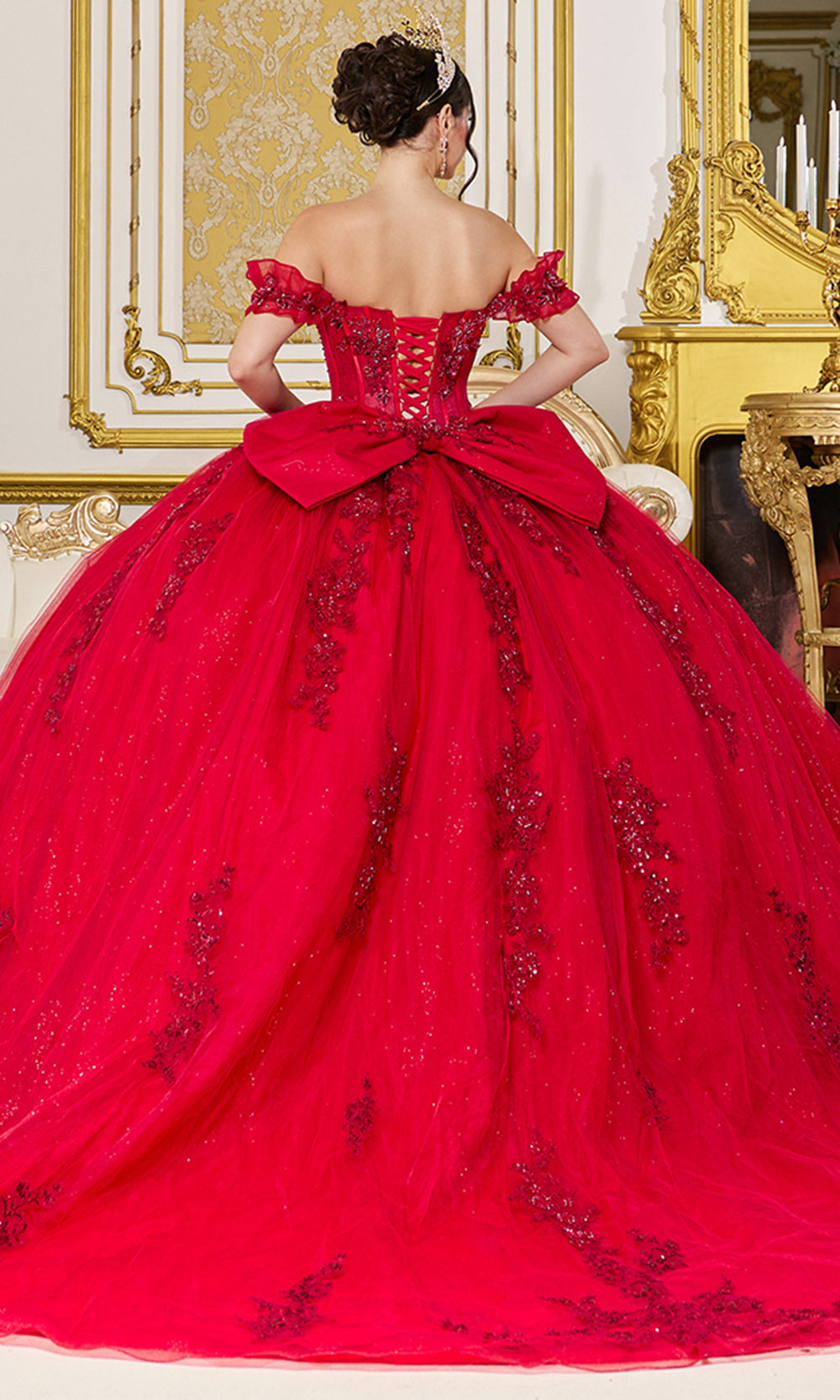 Dancing Queen 5118 - Sweetheart Applique Ballgown with Bow Accent Quinceanera Dresses in Red 
