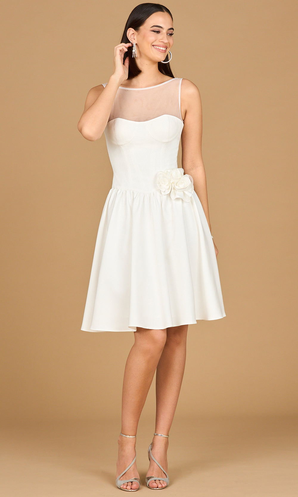Lara Dresses 51204 - Floral Waist Knee-Length Sleeveless Dress Bridal Dresses