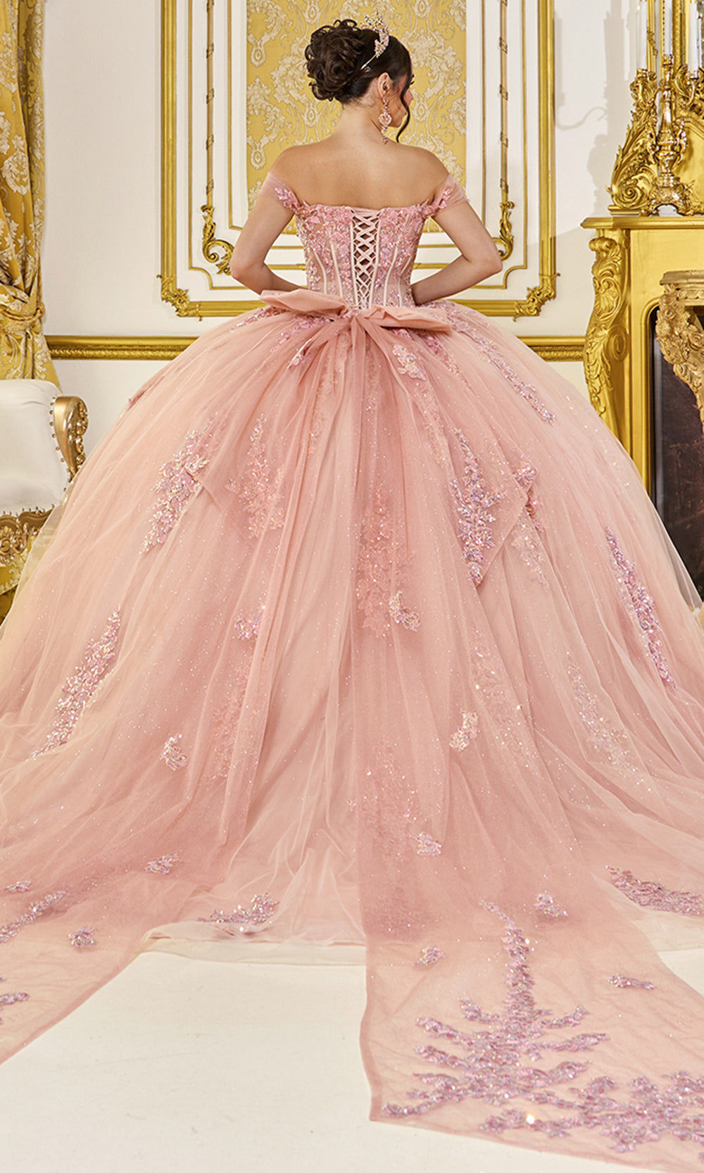 Dancing Queen 5121 - Sweetheart Applique Ballgown with Oversized Bow Quinceanera Dresses in Rose 