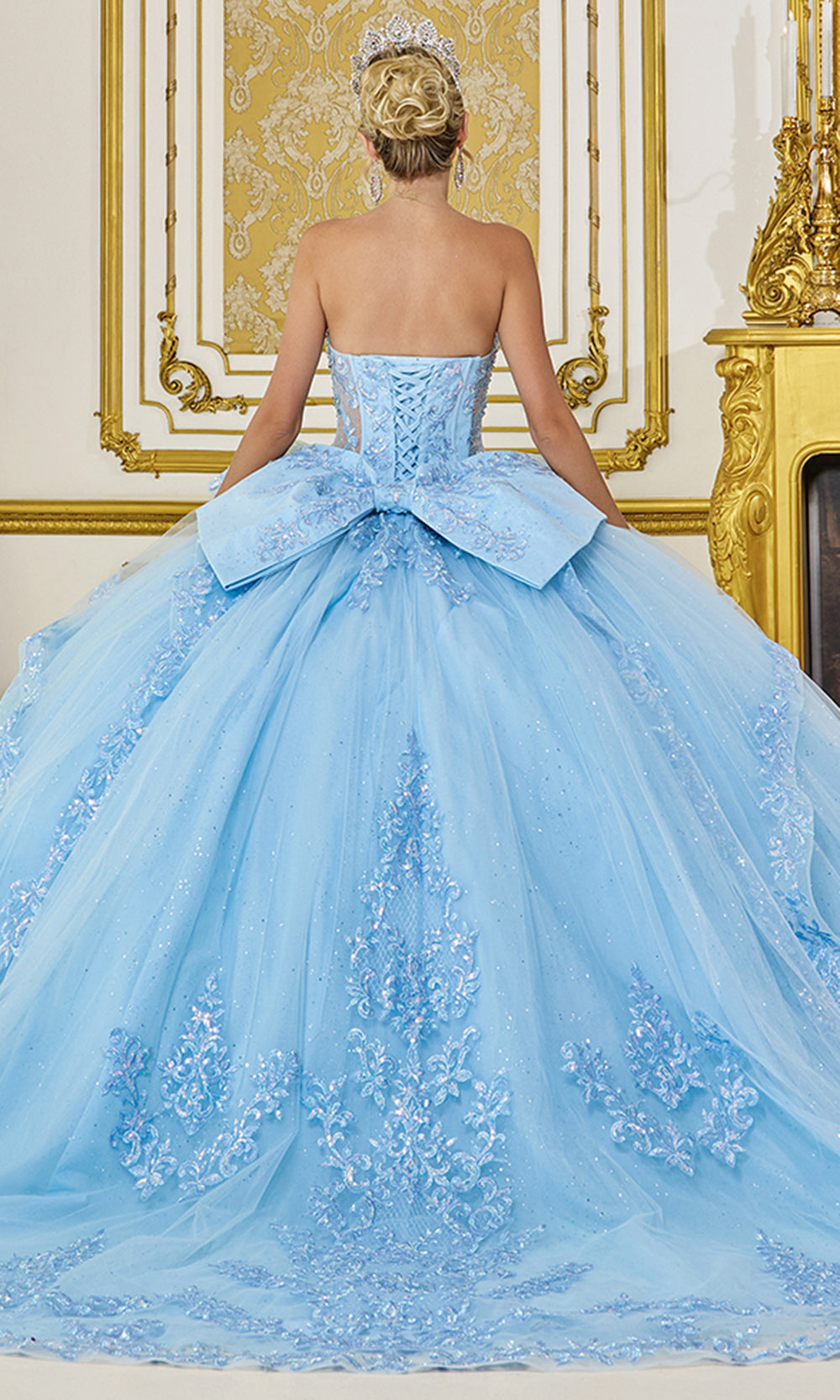 Dancing Queen 5122 - Beaded Fringe Off Shoulder Corset Ballgown Quinceanera Dresses in Blue 