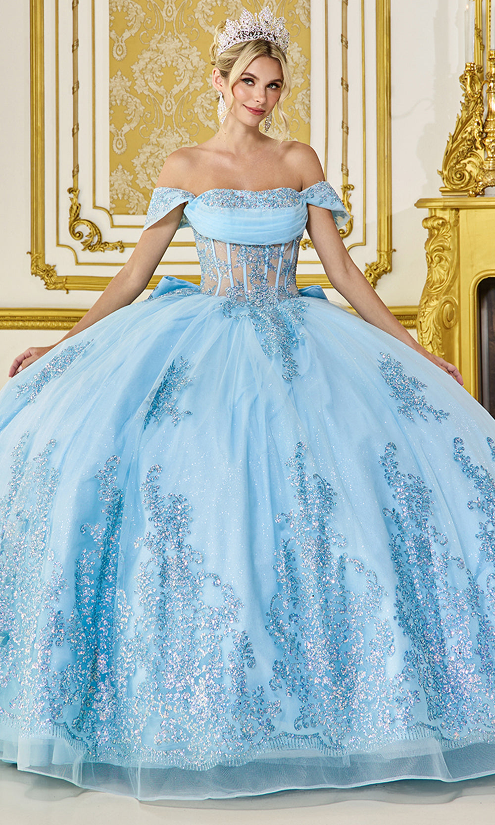 Dancing Queen 5123 - Sequin Embellished Oversized Bow Ballgown Quinceanera Dresses in Blue 