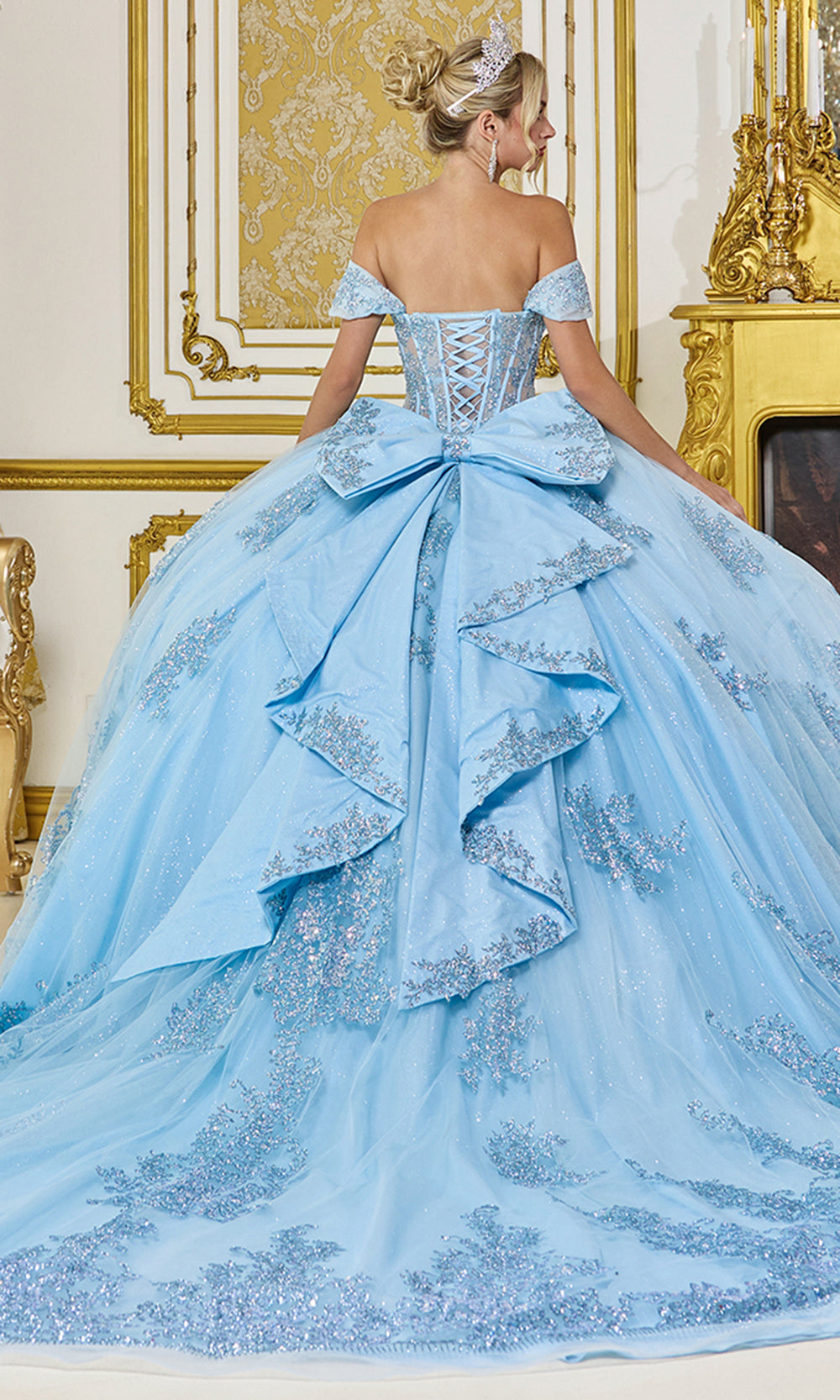 Dancing Queen 5123 - Sequin Embellished Oversized Bow Ballgown Quinceanera Dresses in Blue 