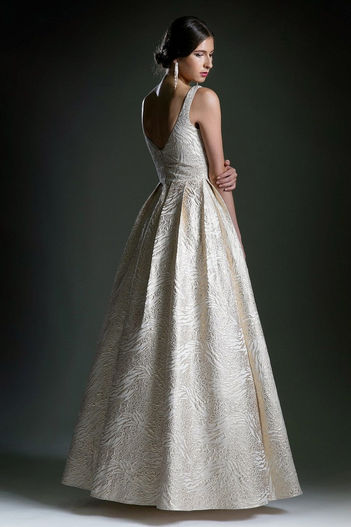 Cinderella Divine 5125 - Sleeveless Brocade Ballgown In Gold