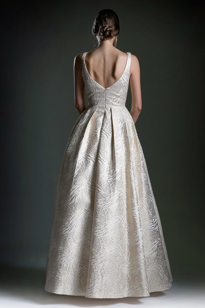 Cinderella Divine 5125 - Sleeveless Brocade Ballgown In Gold