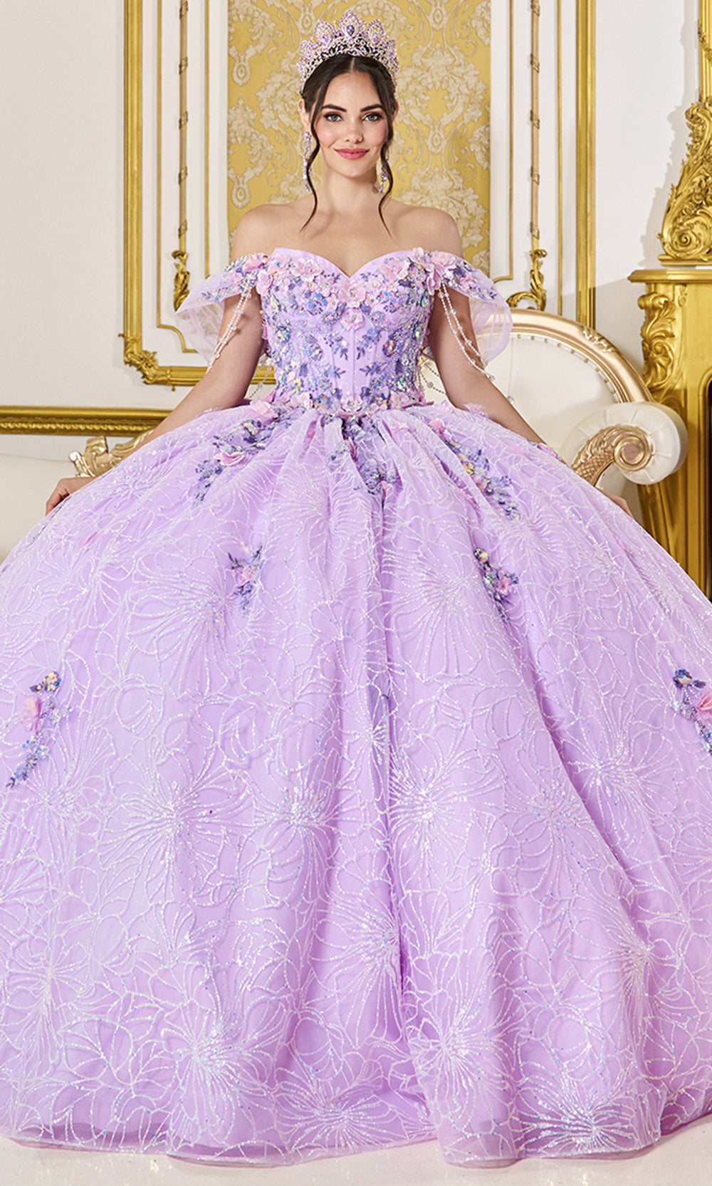 Dancing Queen 5127 - Sweetheart Off Sholder Floral Applique Ballgown Quinceanera Dresses in Lilac 