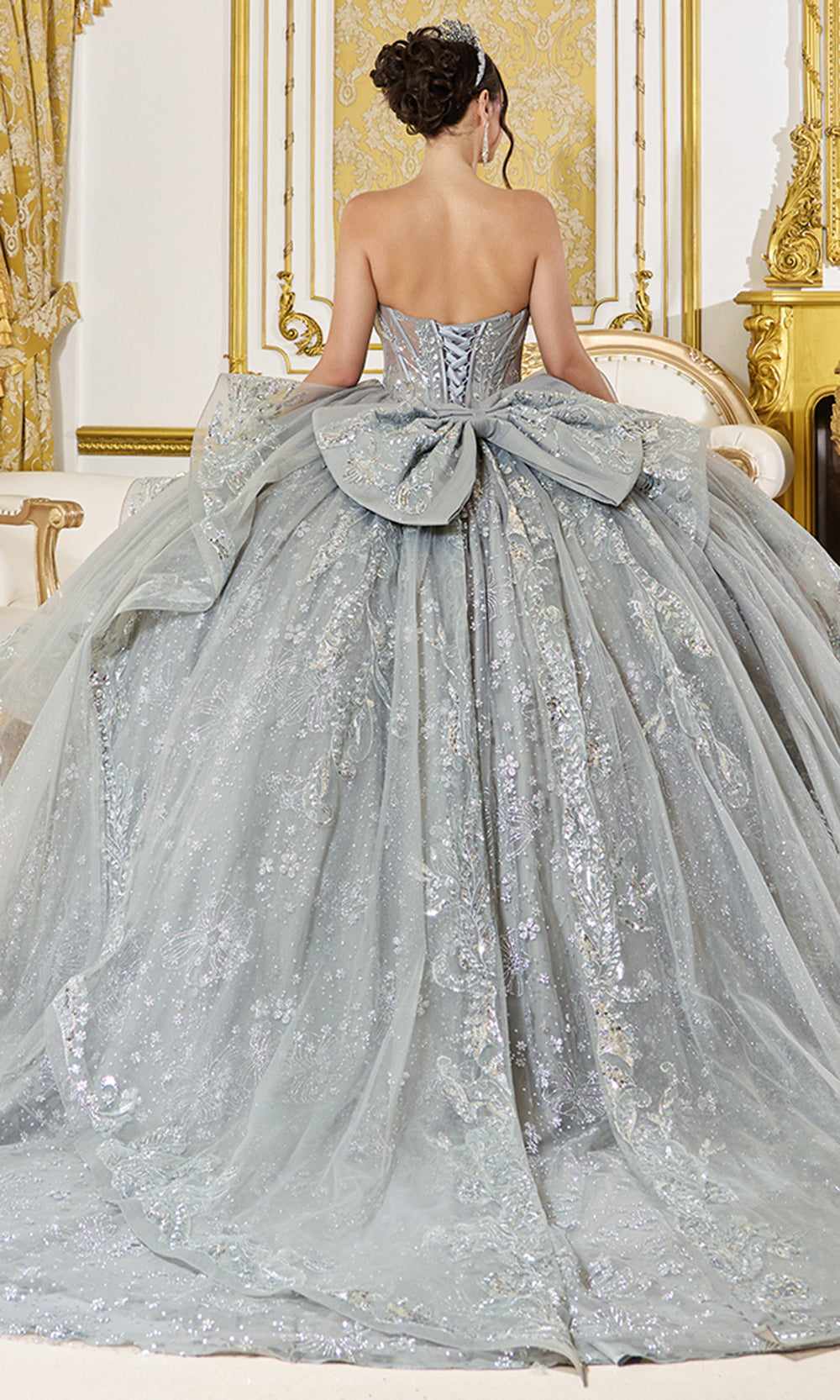 Dancing Queen 5133 - Strapless Regal Layered Princess Gown Quinceanera Dresses in Silver 