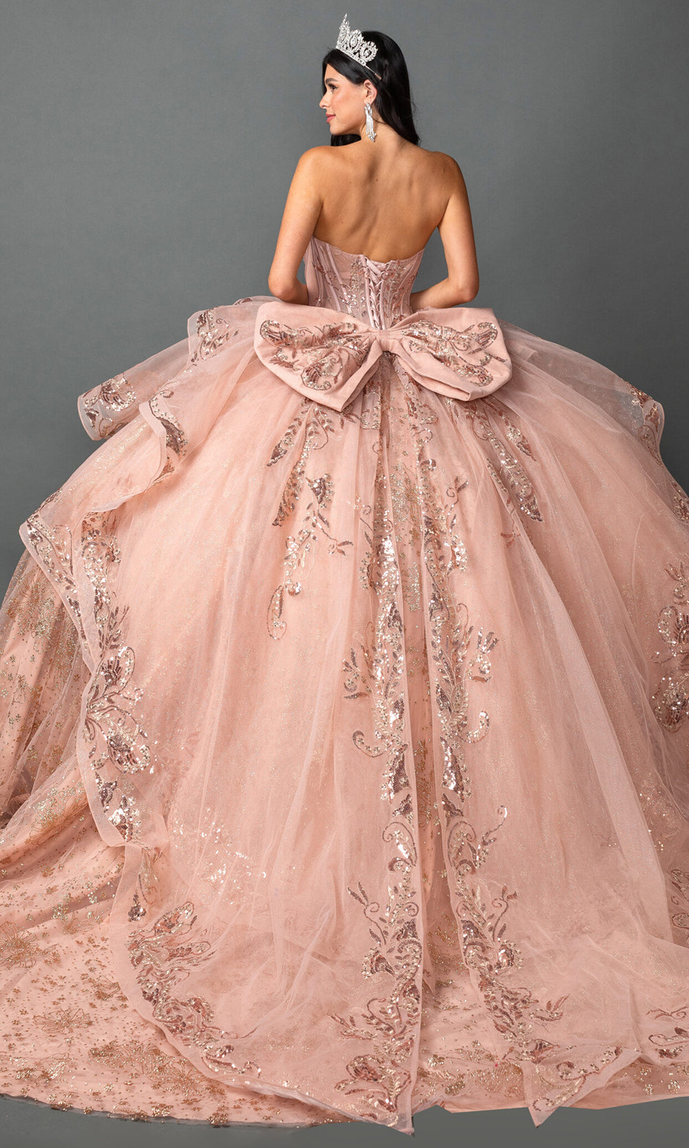 Dancing Queen 5133 - Strapless Regal Layered Princess Gown Quinceanera Dresses in Gold 