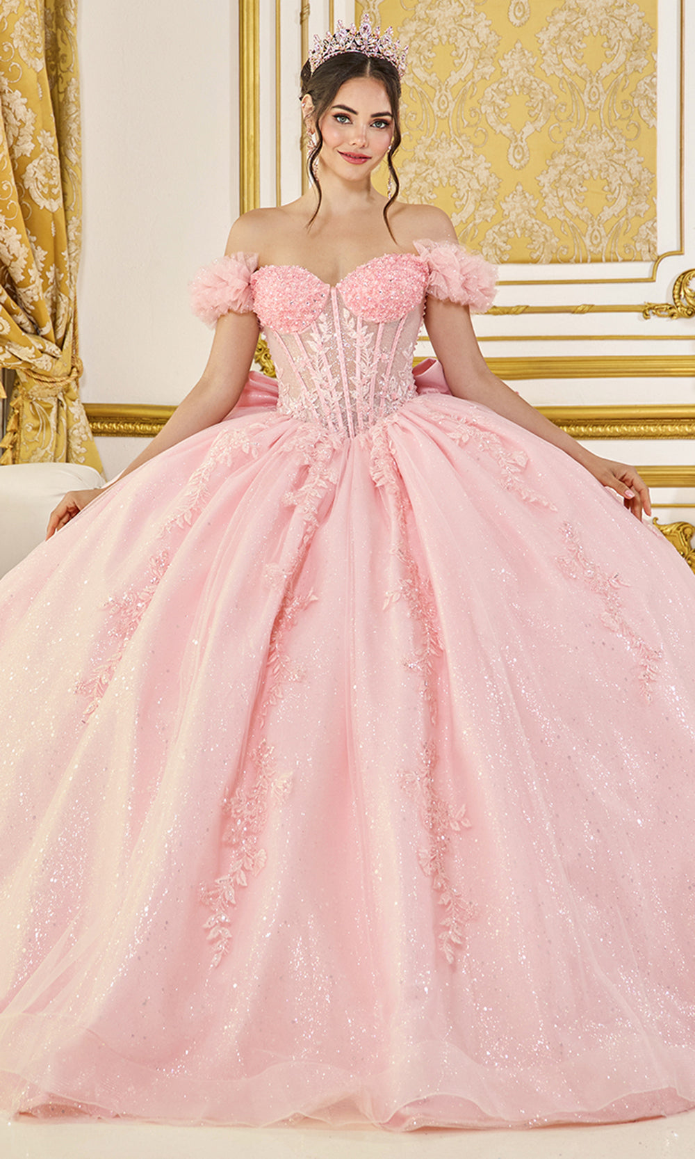 Dancing Queen 5134 - Embroidered Sweetheart Neck Quince Gown Quinceanera Dresses in Blush 