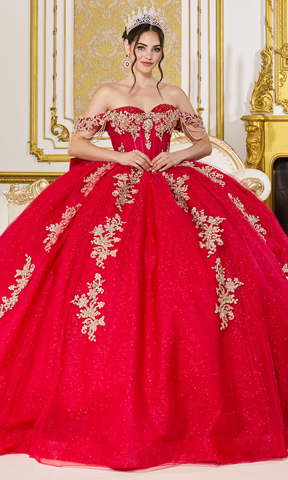 Dancing Queen 5137 - Sweetheart Neck Corset Ballgown with Appliques Special Occasion Dress in Red 