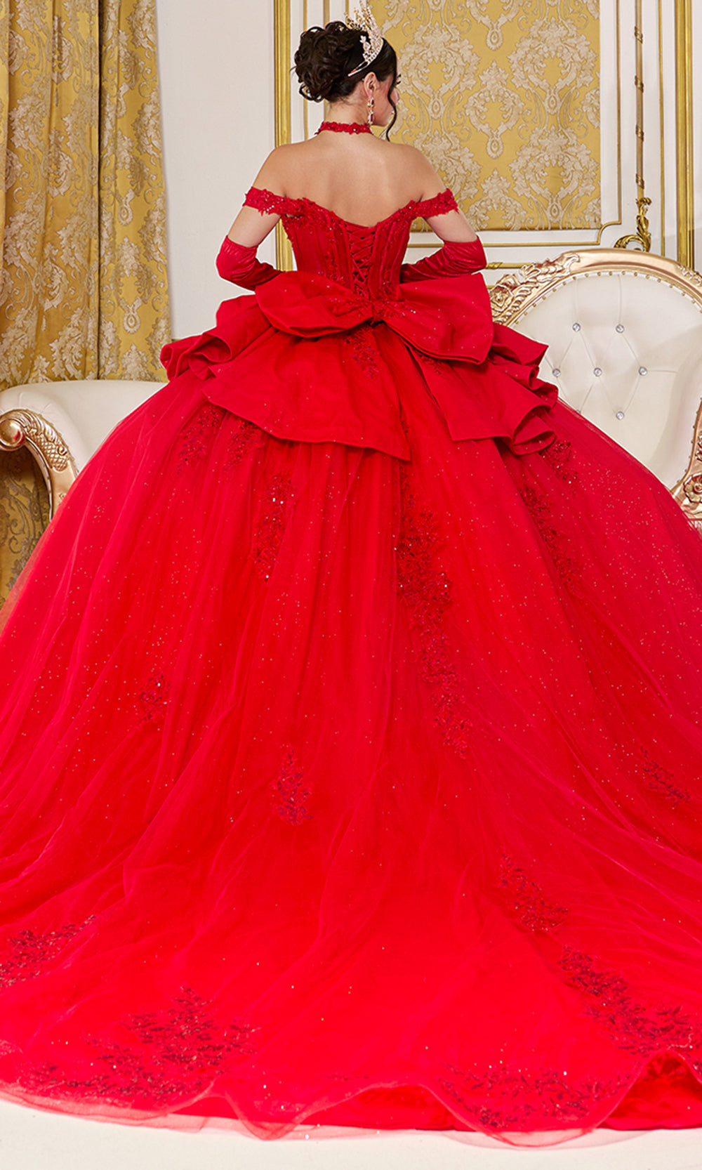 Dancing Queen 5138 - Sweetheart Applique Ballgown with Bow Accent Quinceanera Dresses in Red 